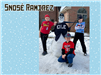 Four boys with a snowman baseball player