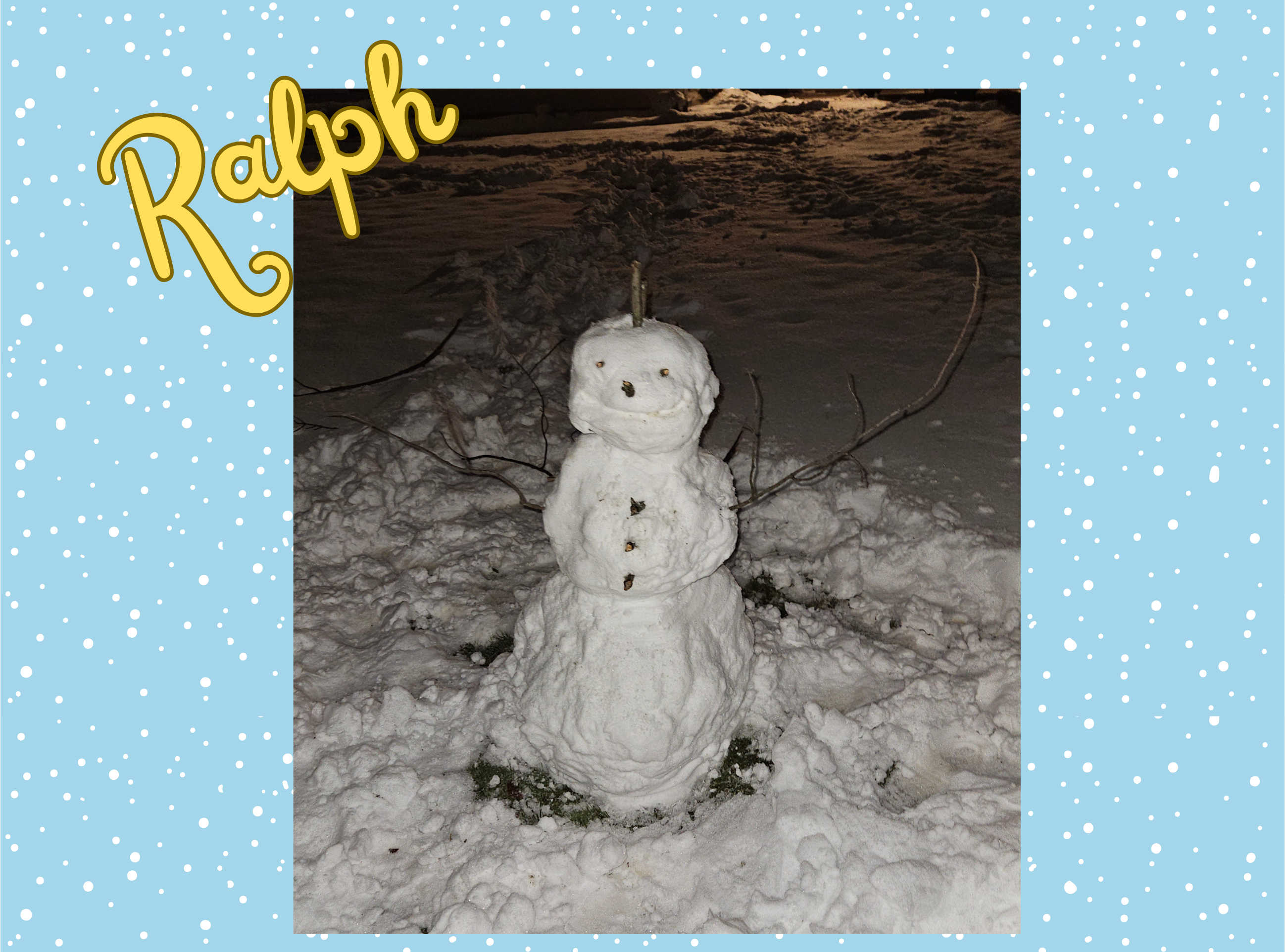 snowman in the dark with stick arms